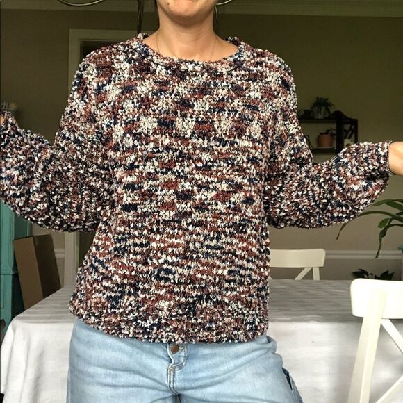 Maurices Fall Brown Earthy Pullover Crew Sweater Fuzzy Women Size Medium Crew - Picture 2 of 9